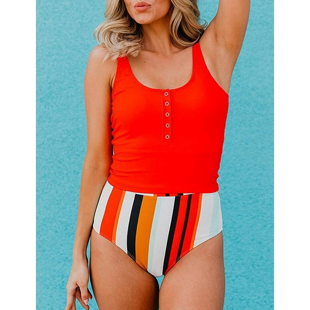 Womens Bathing Suit Tankini Tops Square Neck Printed Swimsuit High Waisted  Bikini Bottom 