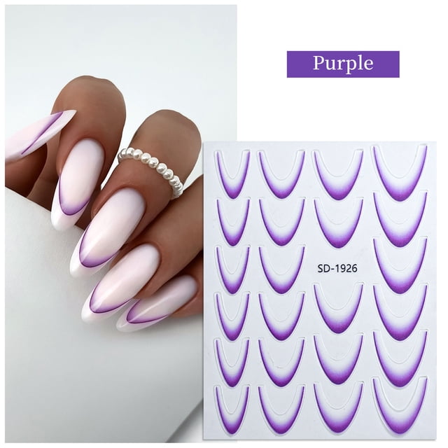 Pegatinas para uñas con degradado francés. Decoración fácil de uñas. Larga duración