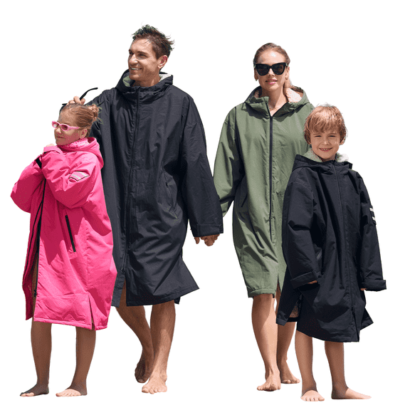 Fleece Lining Swim Parka for Adult Kids, Waterproof Windproof Versatile Swim Jacket Coat for Men Women, Changing Poncho Robes for Adult, Kids and Youth for Swimming, Surfing