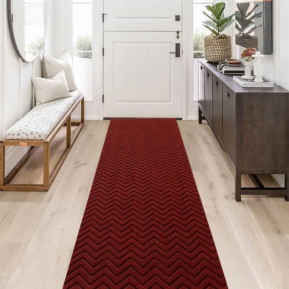 Moxie Hallway Runnner Rug Non Slip Rubber Backing Carpet 2FTX8FT Custom Size, Heavy Duty Long Rug for Entryway, Kitchen, Garage, Stairs, Front Door, Laundry Room, Red