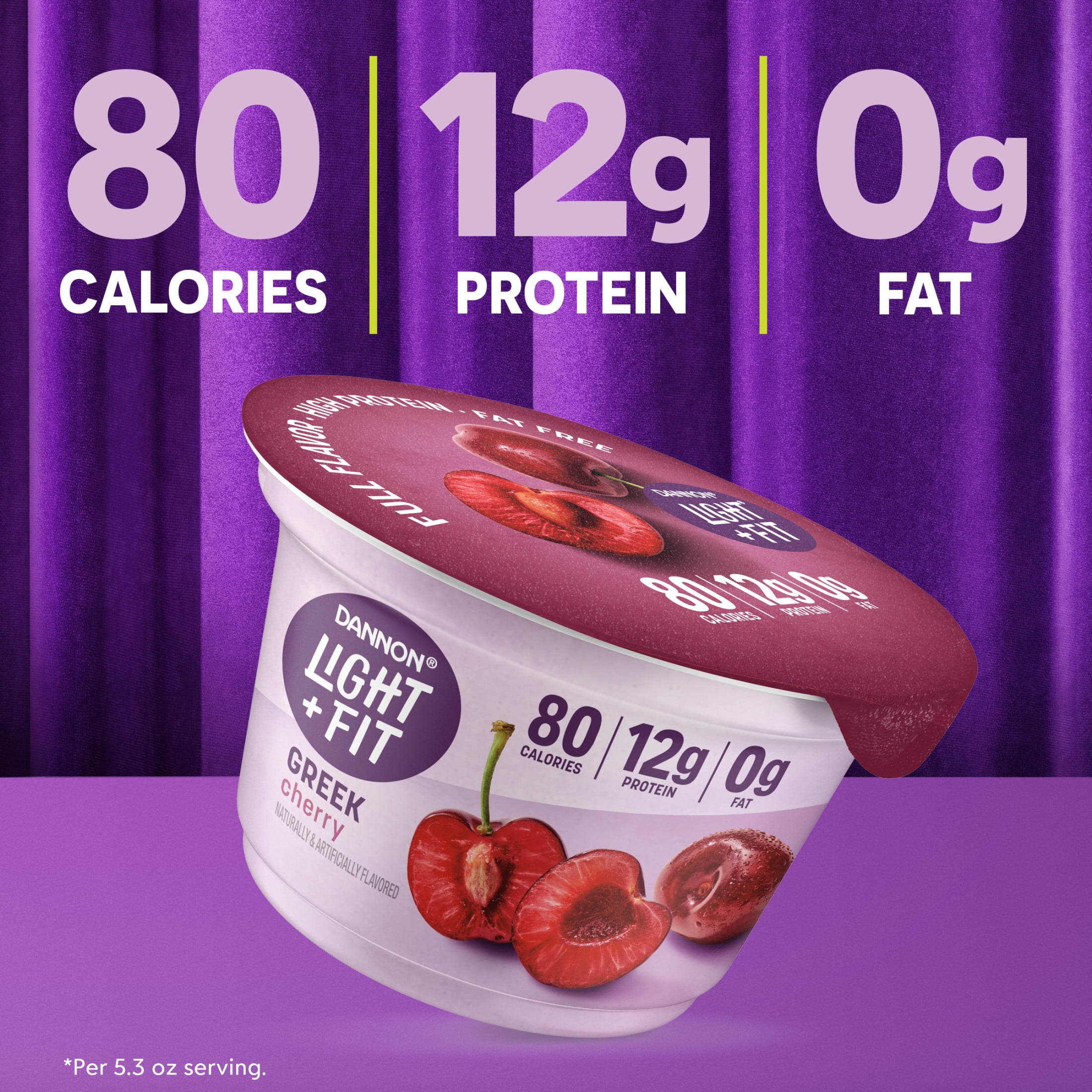 Dannon Light + Fit Cherry Greek Fat Free&nbsp;Yogurt Cups, Convenient Anytime&nbsp;Snacks, 5.3 oz, 4 Count
