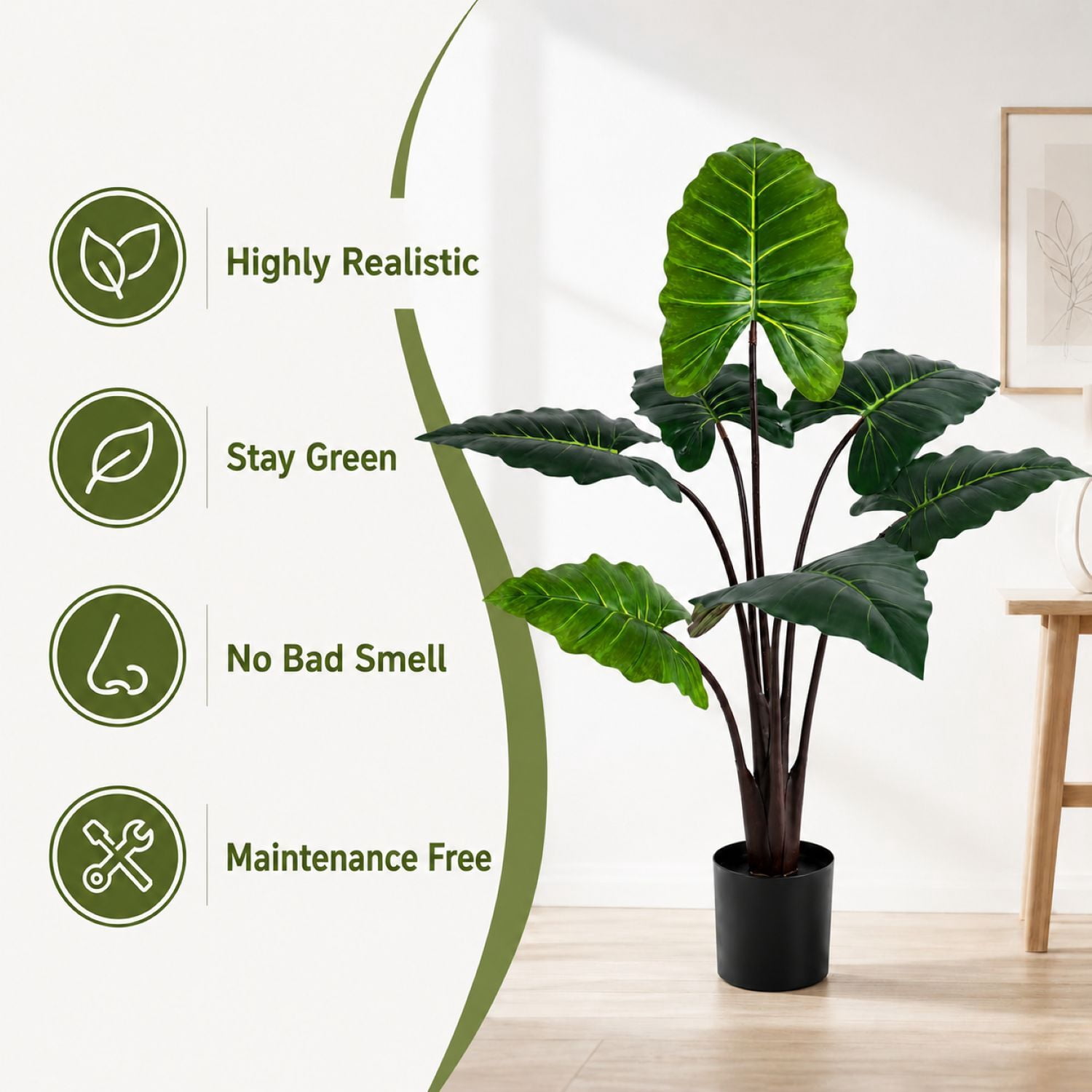 Easy4Home 3.8FT Artificial Plant Fake Caladium Plant Potted Indoor Faux Floor Plant for Home Office Decor, Green