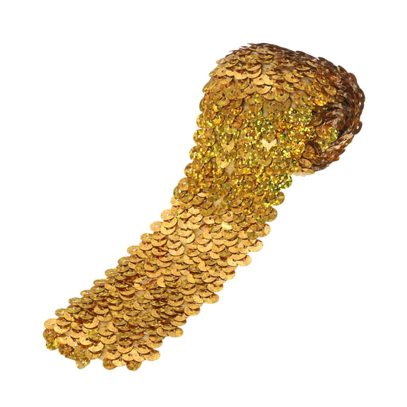 1 Yards 2 Inch Elastic Sequins Trim 5 Row Flat Sequin Strip Paillette Sequins Fabric Ribbon for Crafts DIY Sequin Fringe Sewing Laser Gold