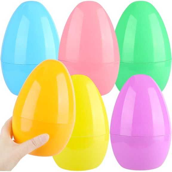 6-Pack 8-Inch Large Plastic Easter Eggs, Empty Jumbo Macaron Decorations For Easter Party Decor, Gift Baskets And Egg Hunts