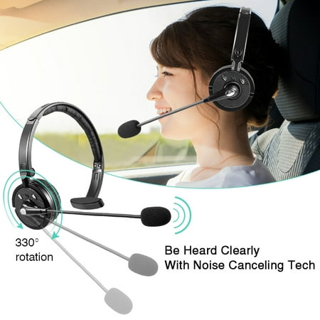 Mic Call Center LUXMO Trucker Bluetooth Headset, Wireless Headphone Over The Head Office Headset with Boom Microphone, Rechargeable Noise Cancelling Wireless Headphone for iPhone Android, Truck Driver, Call Center ()