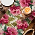 thumbnail image 3 of Pink Flowers Table Runner - 36 Inch Long Spring Watercolor Floral Leaves Plants Beige Cotton and Linen Blended Dress Scarves Farmhouse Table Runner for Kitchen Dining, Coffee Table, 13" x 36", 3 of 8