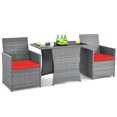 thumbnail image 2 of Costway 3PCS Patio Rattan Furniture Set Cushioned Sofa Armrest  Garden Red, 2 of 10