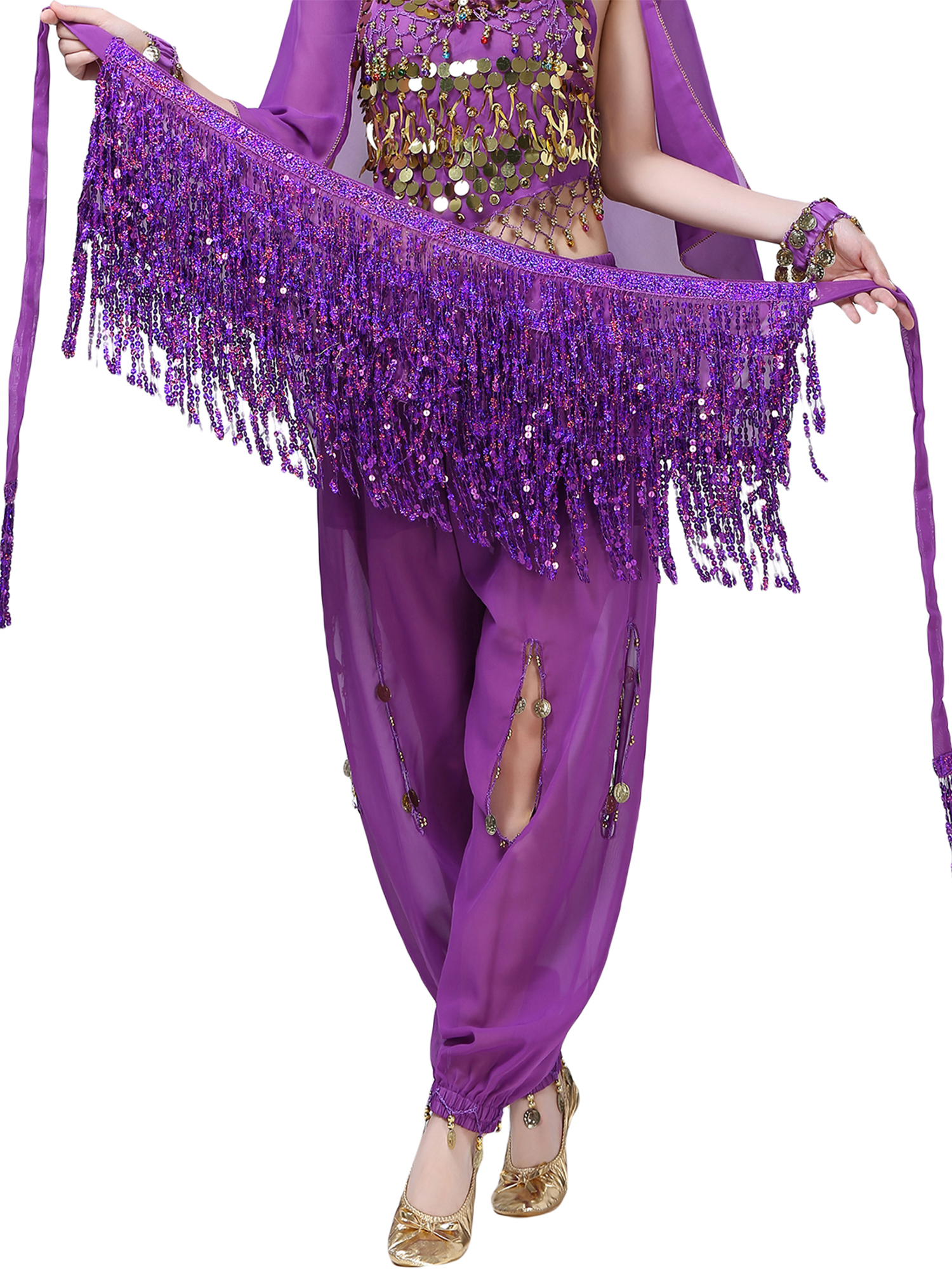 One opening Women Sequin Tassel Skirt Belly Dance Boho Hip Scarf Belt