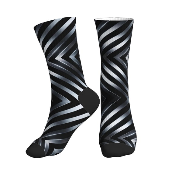 Men's Black Silver Stripe Novelty Athletic Socks Women's Digital Printing Funky Patterned Crew Socks