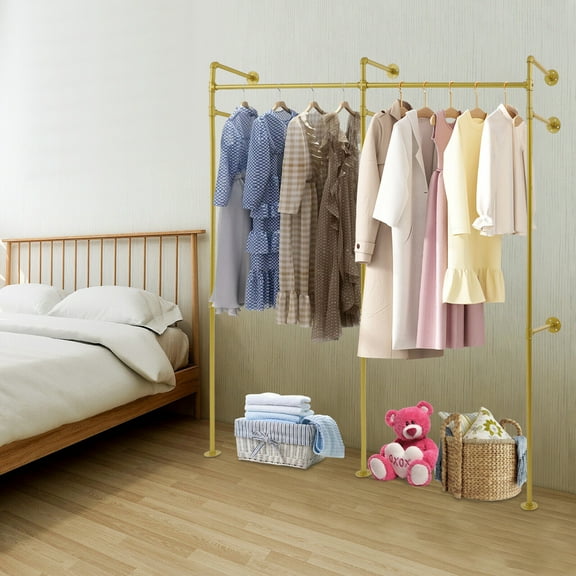 Gold Heavy Duty Clothes Rack Solid Wall-Mounted Clothing Display Garment Rack