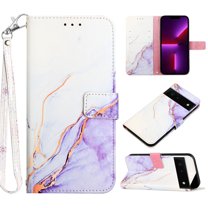 Feishell Fit for Google Pixel 7 Pro Wallet Case with Wrist Strap,Stylish Marble Pattern Premium PU Leather Folio Flip Credit Card Slots Kickstand Shockproof Protective Phone Cover,F