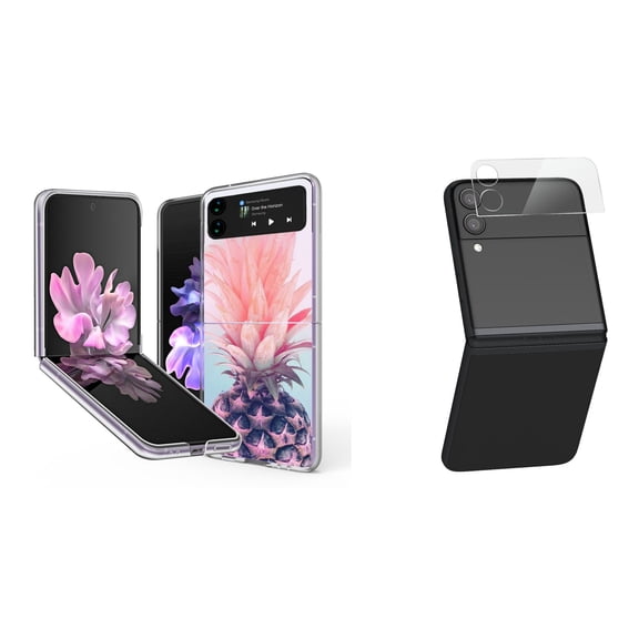 Bemz Premium Bundle for Samsung Galaxy Z Flip 3 5G: Slim Snap-On Protector Case (Cool Pineapple), Rear Camera Glass Protector