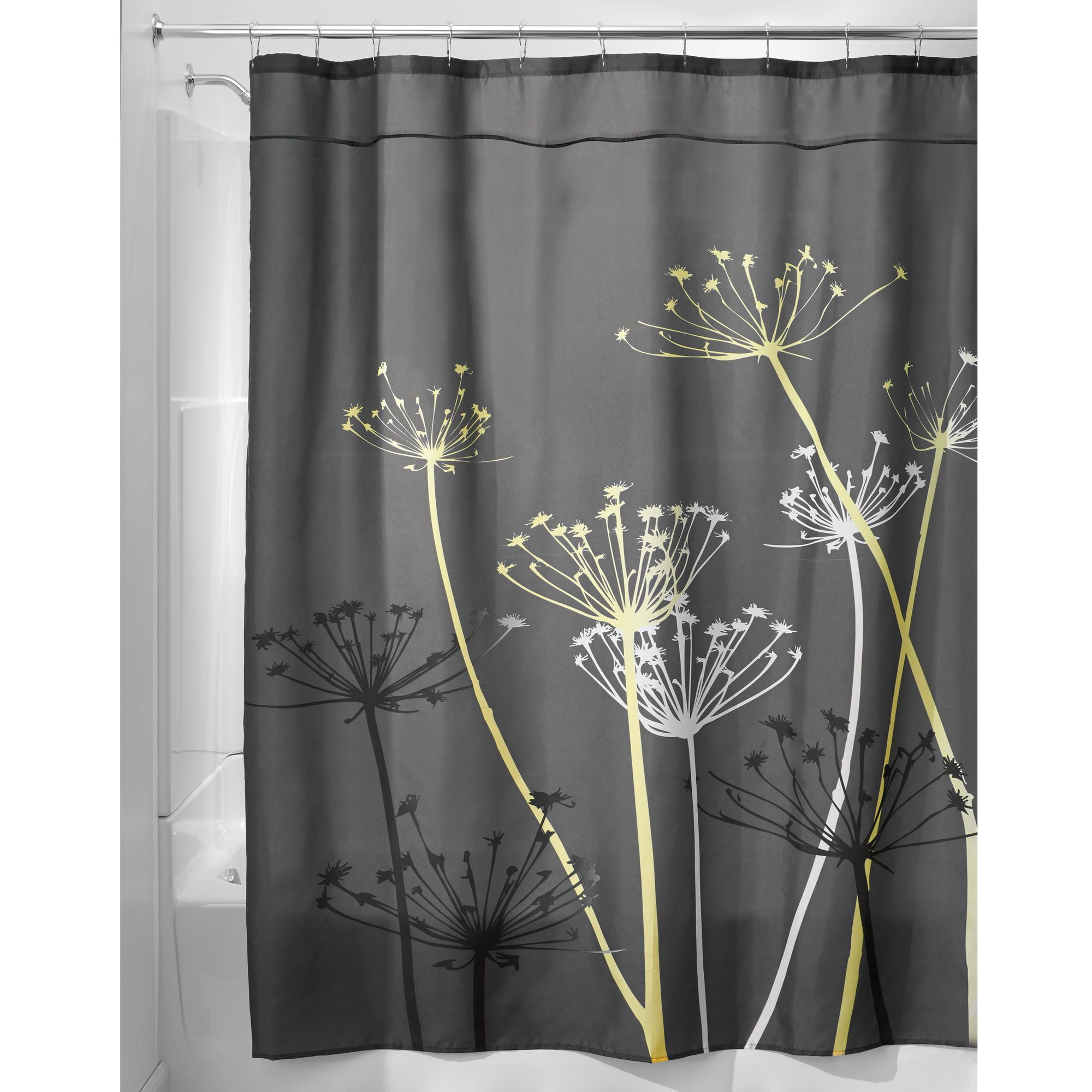 InterDesign Thistle Fabric Shower Curtain, Stall 54" x 78", Gray/Yellow