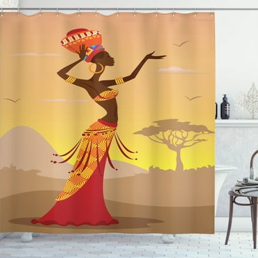 Ambesonne Afro Shower Curtain, Desert Gulls Folkloric, 69"Wx75"L, Amber Tan