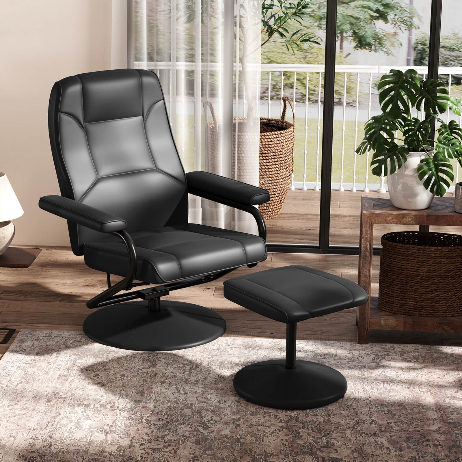 Costway Reclining Chair with Ottoman Adjustable Backrest Padded Seat Footrest for Bedroom Black Walmart