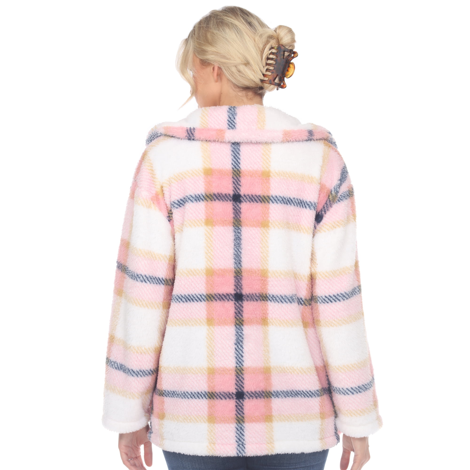 White Mark Women's Plaid Sherpa Shacket Jacket