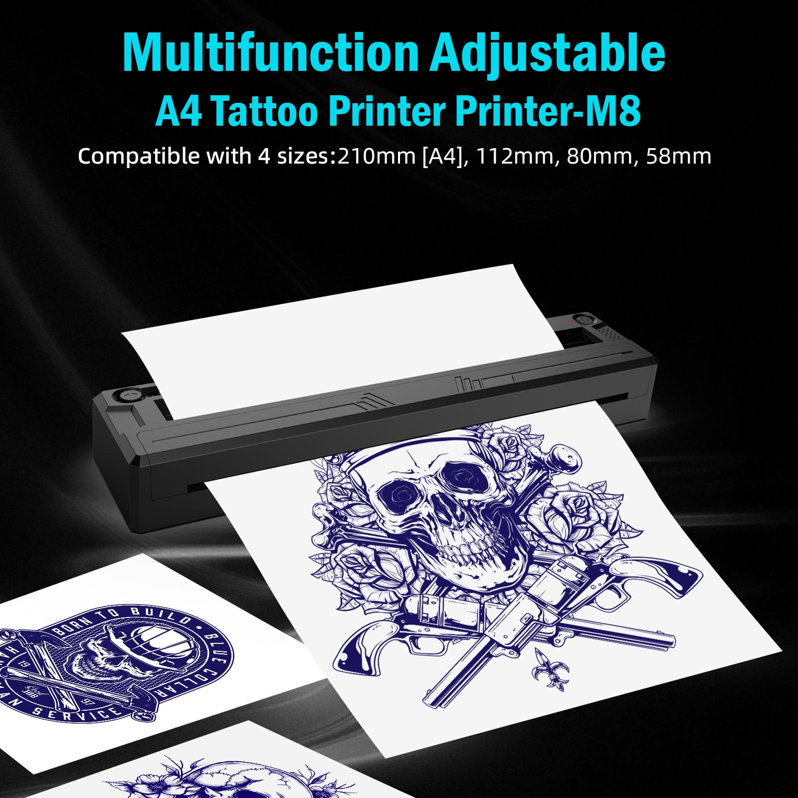 Wireless Tattoo Stencil Printer 2 in 1 Thermal Tattoo Transfer Printer with Patented Limit Device, Compatible with Android iOS Windows, Bluetooth 5.0/4.2 + USB, 203DPI, 50KM Printhead Life
