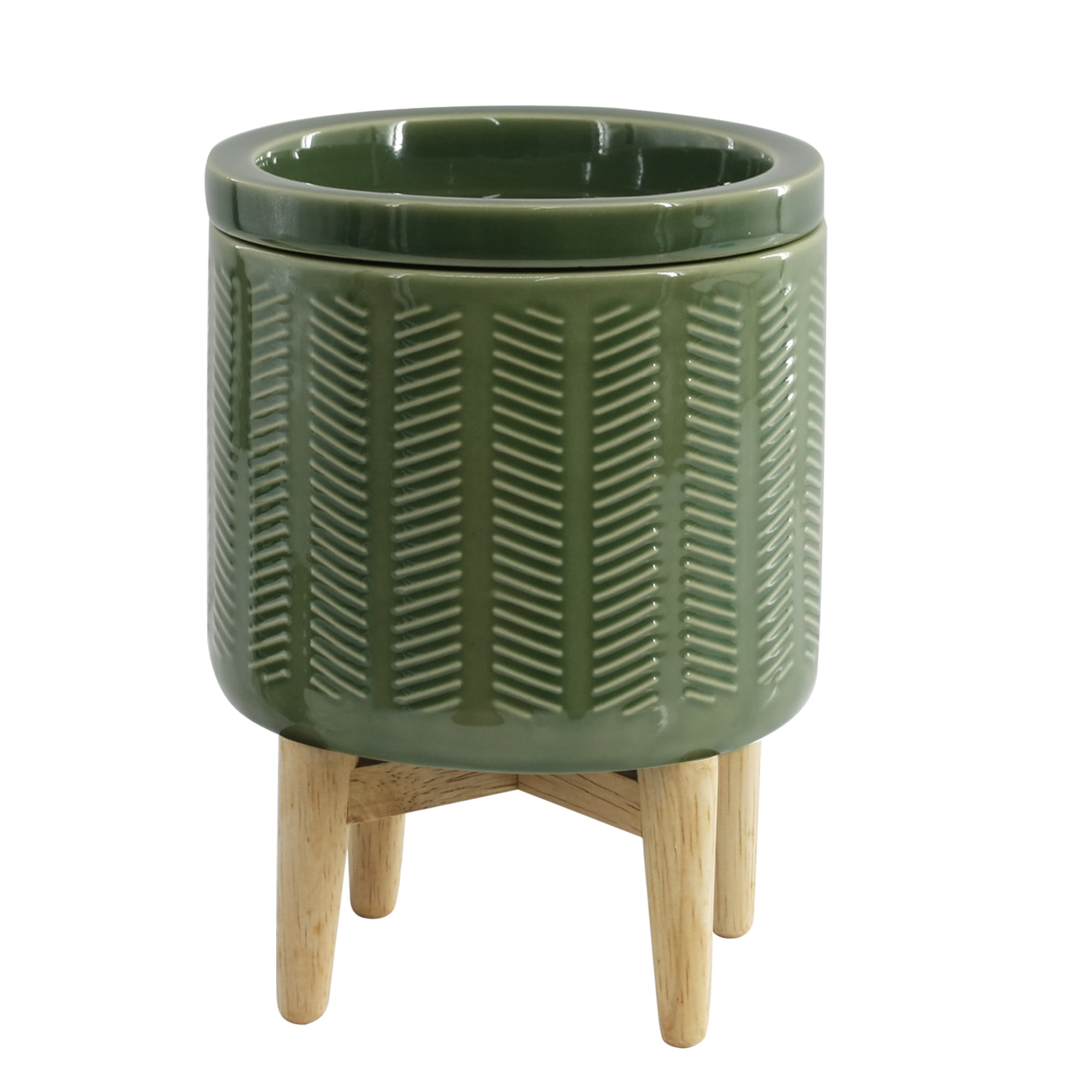 Better Homes & Gardens Electric Green Ceramic Wax Warmer With Wood Stand, Single Pack
