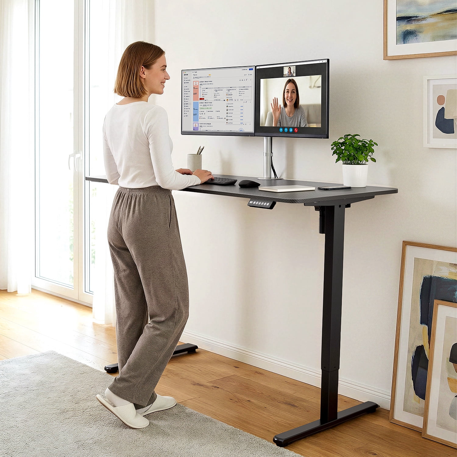 Gylador Electric Standing Desk, 55''x24'' Height Adjustable Desk with Memory Preset, Stand up Desk with Electric Lift, Electric Desk for Home, Computer Desk, Office Desk, 2 Boards, Coated Black