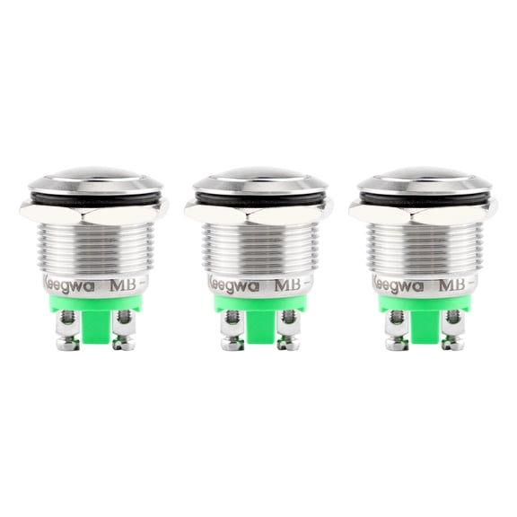 Keegwa (3 PCS) 19MM Momentary Push Button Switch Metal Waterproof Stainless Steel 12V 24V 36V DC 110V 250V AC 5A 1NO SPST (Domed)