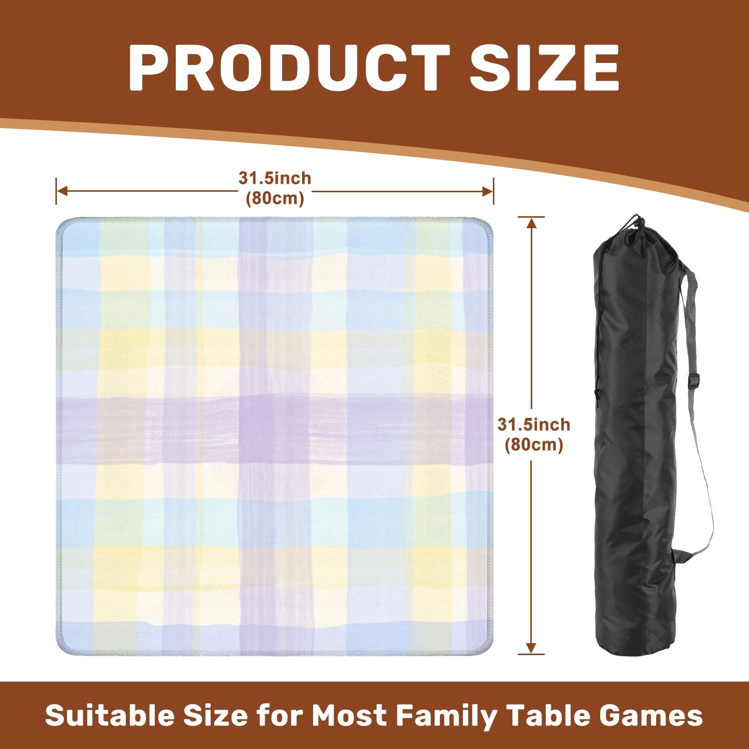 Mahjong Mat 31.5" x 31.5" Pastel Plaid Soft Brushstroke Non-Slip Noise Reduction American Mahjong Tiles Table Cover for Dominoes Poker Card Board Games Gift
