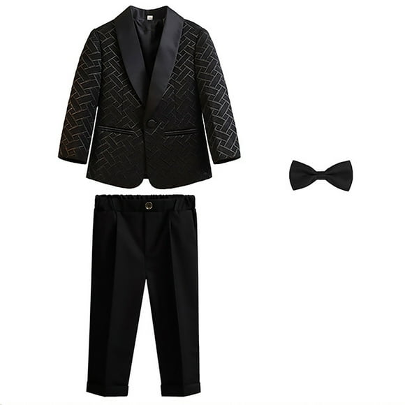 Boys Business Suits Coat 3 Piece Outfit Tuxedo Set For Kids Formal Suit For Boys With Pants Bowtie Set Slim Boys Outfits&Set Black 130/7 Y—8 Y