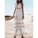thumbnail image 5 of Summer Boho Long Dresses Women Lace V-neck Spaghetti Strap Dress Ladies Off Shoulder Beach Sundress White Dress Vestidos De Mujer, 5 of 5