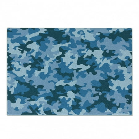 

Camo Cutting Board Colorful Composition with Abstract Shapes in Sky Color Shades Dark Motifs Decorative Tempered Glass Cutting and Serving Board Small Size Blue and Pale Blue by Ambesonne