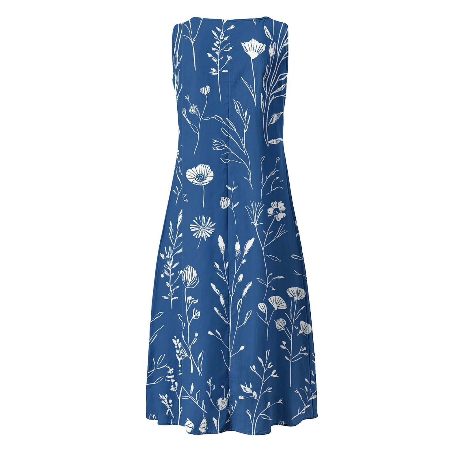 Viikei Women's Summer Sleeveless Mini Dress,Women's Summer Casual Dress Gradual Sleeveless Neck V-Neck Long Dress Blue S