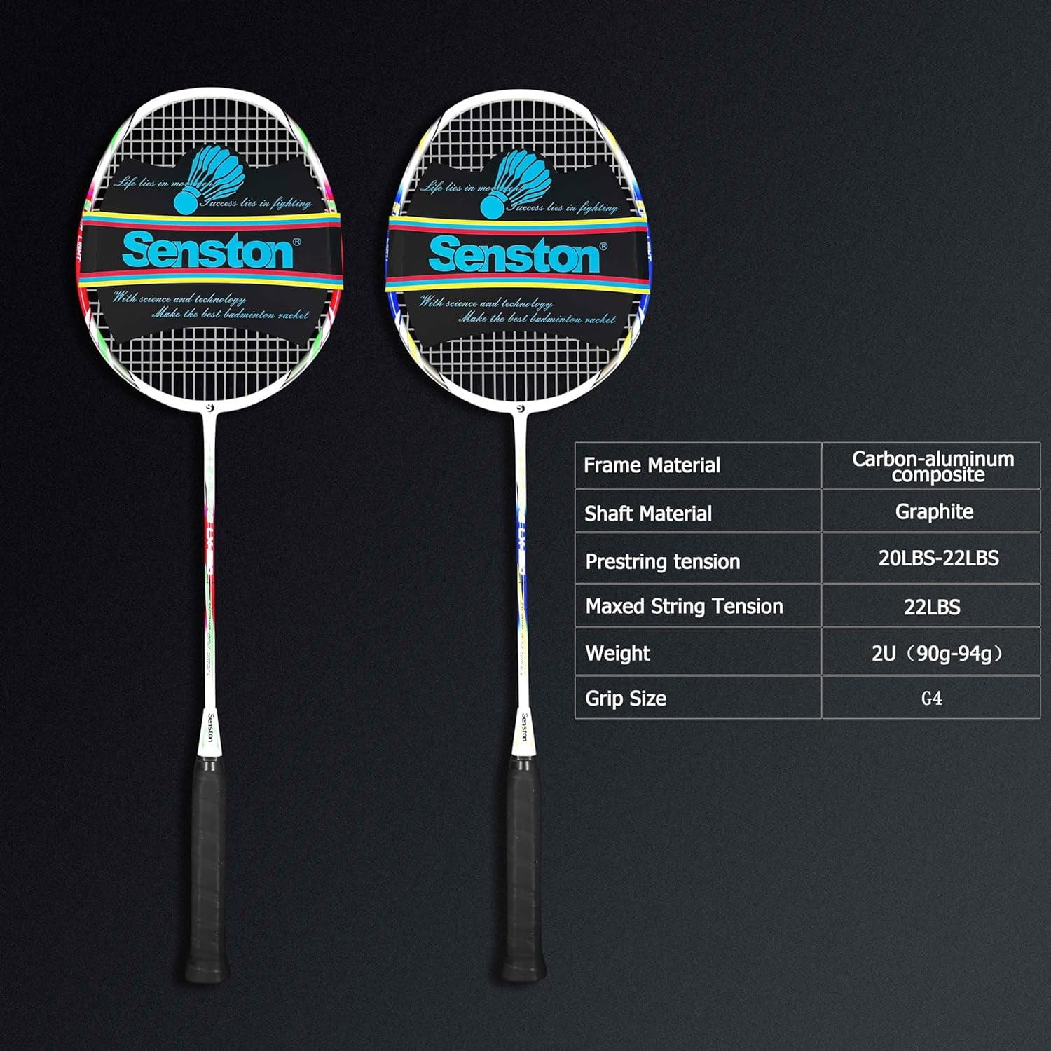 Senston Badminton Rackets Set of 2, Graphite Shaft Badminton Racquets Including Badminton Bag, 2 Badminton Shuttlecock, 2 Racquet Grip