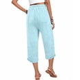 thumbnail image 5 of Qiopertar Women's Casual Drawstring Elastic Waist Faux Denim Capri Pants Solid Color Fashion Cropped Trousers Relaxed Fit Spring Summer Comfy Pants, Light Blue XL, 5 of 6