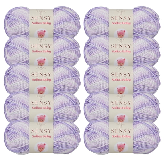 10 Skeins of Sensy Softee Baby Yarn, 3.5 oz, 275 Yards, Gauge 3 Light (Purple Batik)