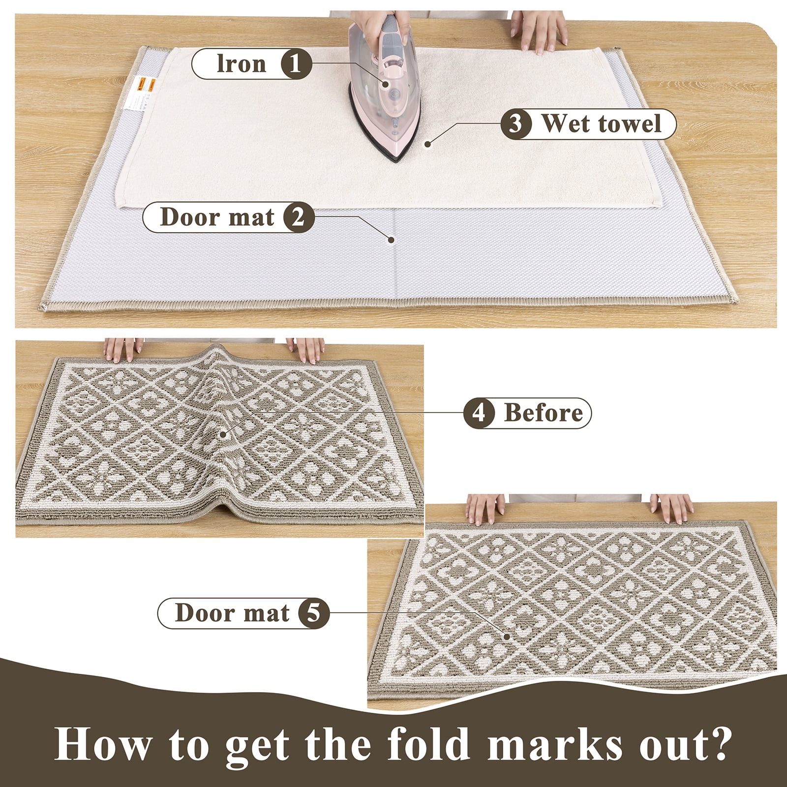 Vaukki Farmhouse Kitchen Rugs Sets of 3, Non Slip Kitchen Floor Mats Washable Kitchen Runner Rug, Beige