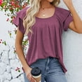 thumbnail image 3 of Plebaso Women's Ruffle Short Sleeve Tunic Tops Pleated Crew Neck Casual Summer Shirts Vacation Beach, 3 of 7