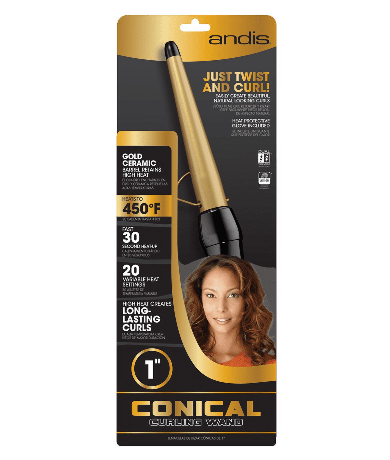 Andis High Heat Gold Ceramic Conical Curling Wand, 1-Inch - image 2 of 4
