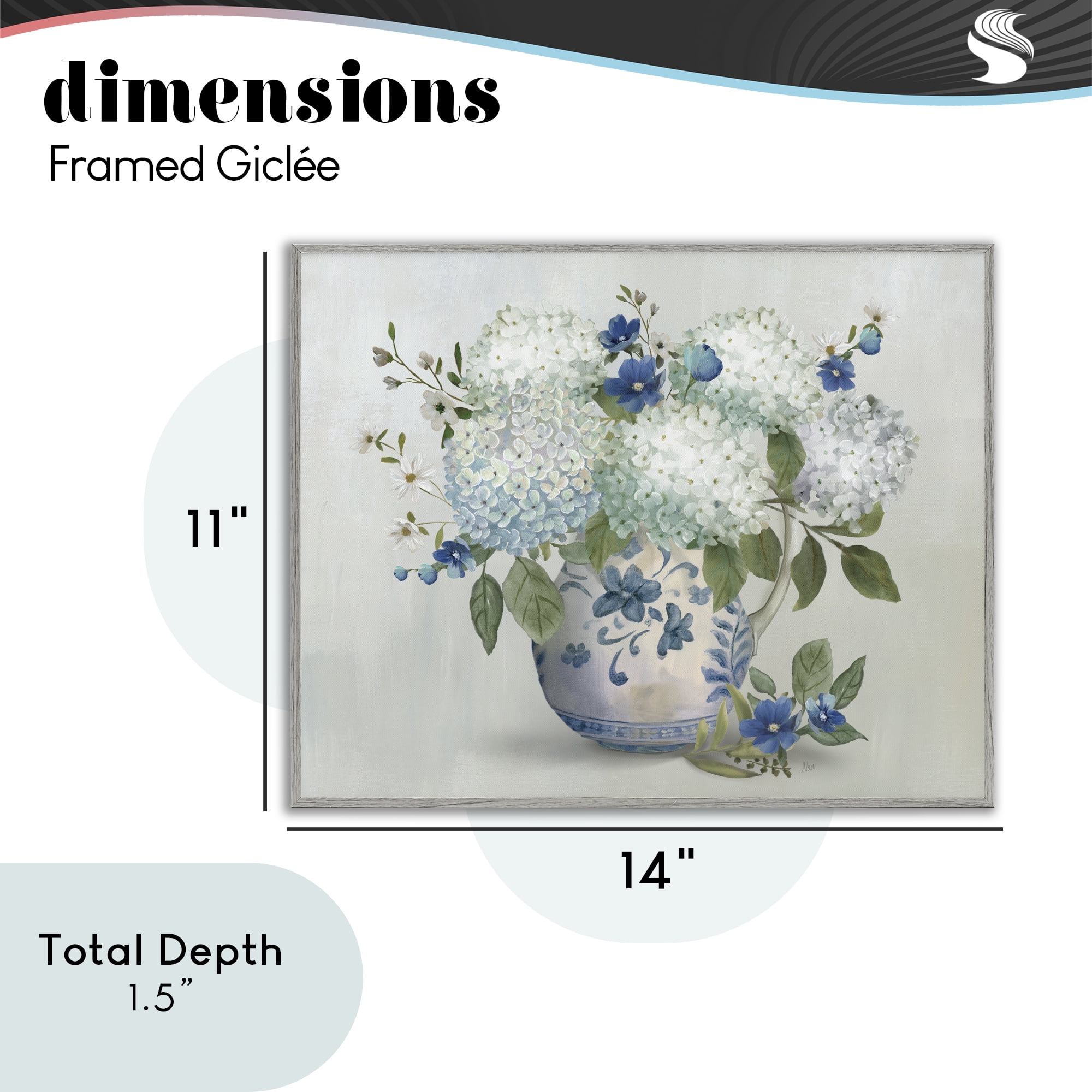 Stupell Industries Ivory & Blue Hydrangea Vase Gray Framed Giclee Art, design by Nan