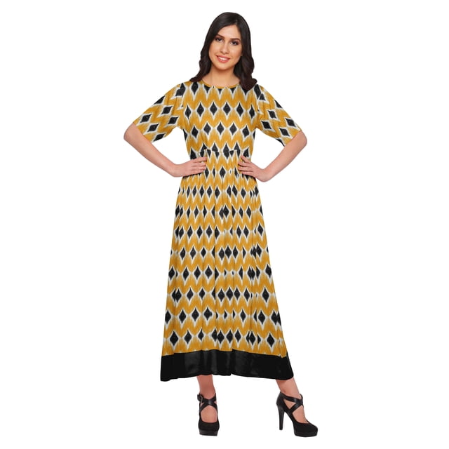 Moomaya Robe Plissée Imprimée Tunique à Manches au Coude Tenue d'Été Kurti pour Femmes