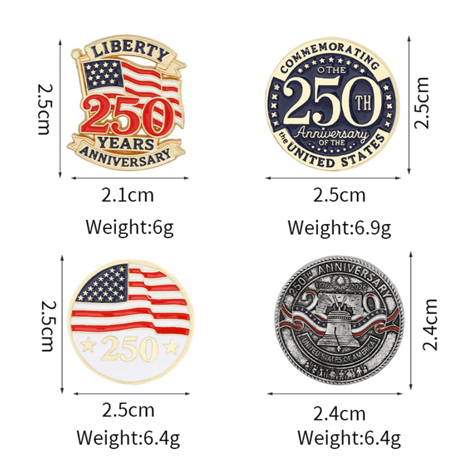 USA 250th Anniversary Semiquincentennial Commemorative Pin, United States 1776-2026 Liberty Metal Badge, Patriotic Soft Enamel Brooch for Independence Day Events