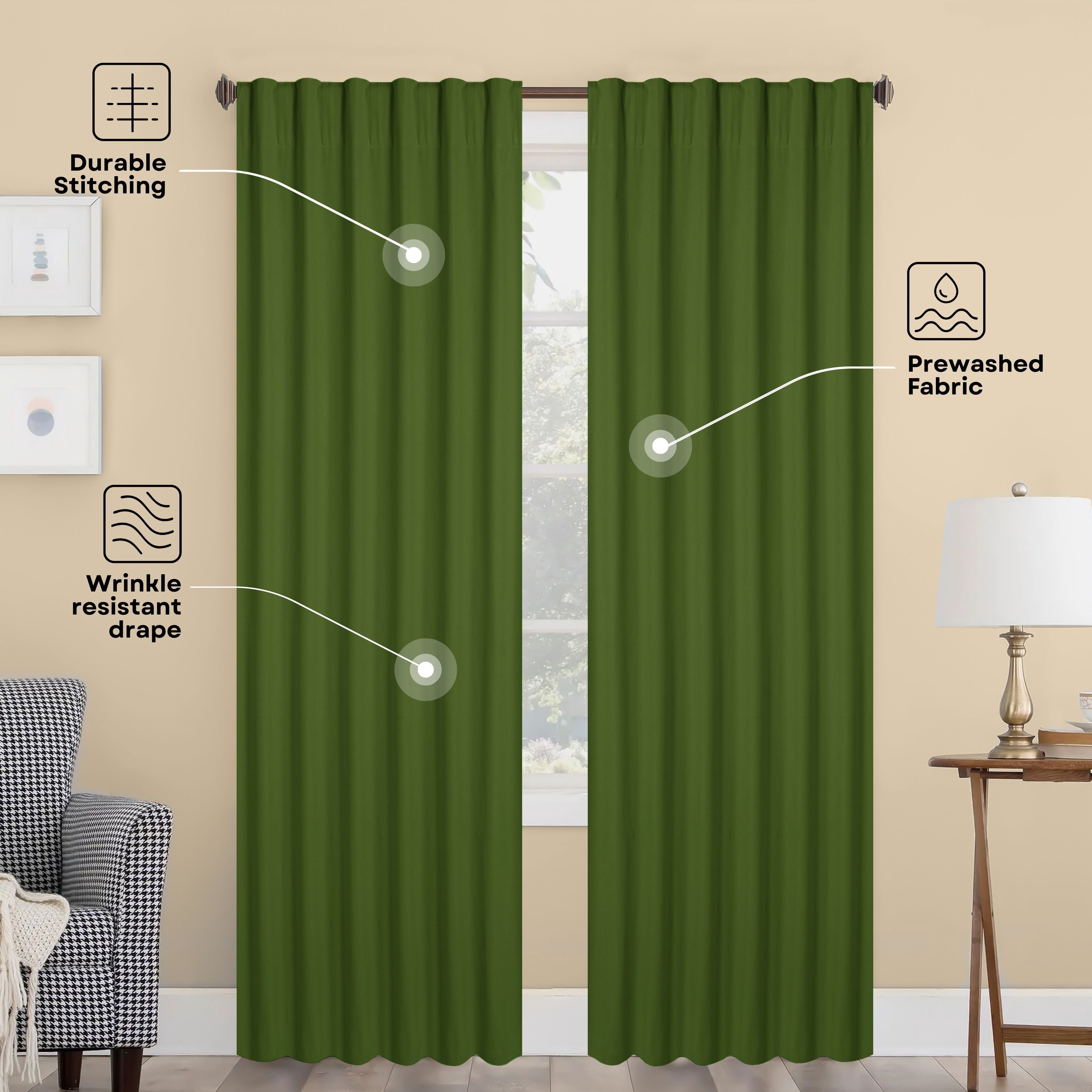 HEIRLOOM COMFORT Mint Green Solid Panel Curtains, 96 Inches Long, Set of 2, 100% Cotton, Light Filtering for Privacy, Fresh Farmhouse Style, Ideal for Bedroom, Living Room, 54" W x 96" L