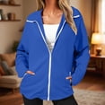 thumbnail image 2 of Qgtaibl Women's Fleece Zip Up Jacket Solid Color Lapel Long Sleeve Outerwear Coat Fall Loose Fit Daily Warm Tops with Pockets Blue S, 2 of 8
