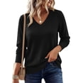 thumbnail image 3 of PRETTYGARDEN Women's V Neck Sweaters Fall Casual Long Sleeve Classic Pullover Cozy Knit Tops Loose Basic Winter Clothing, 3 of 8