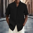 thumbnail image 2 of USNSM Men's Solid Color Casual Linen Open Front Button-Up Shirts Hippie Beach Short Sleeve Stand Collar Top Black XL, 2 of 5