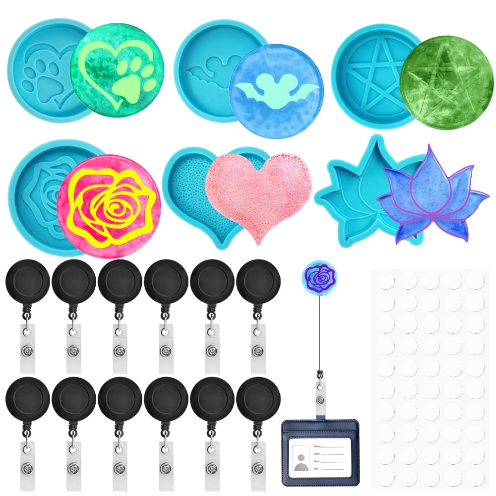6 Pcs Resin Molds Badge Reels，AIFUDA Badge Holder Silicone Molds with