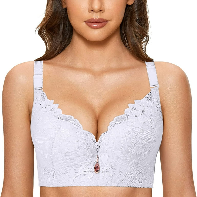 Wireless Bra for Women Full Coverage Push-Up Seamless Bra Lace White 34/75A  