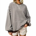 thumbnail image 2 of Resicozy Oversized Sweatshirt for Women Fall Striped Long Sleeve Shirt Crewneck Sweatshirts Y2K Workout Tops Brown M, 2 of 7
