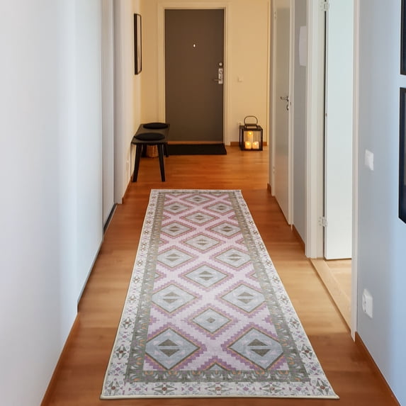 Geometric Decorative Rug, Ethnic Rustic Zigzagged Squares Folkloric Forms and Shapes Modern Influences, Quality Carpet for Bedroom Dorm and Living Room, 6 Sizes, Grey Teal Mauve, by Ambesonne