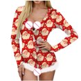 thumbnail image 4 of Pyjama de Noël pour Femmes, Imprimé Non Positionné, Col en V, Détail Plume, Manches Longues, Lingerie Aguichant, 4 of 7