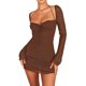 thumbnail image 1 of VISgogo Vestido de manga larga para mujer con correas ajustables, ropa de verano de malla transparente de color sólido VISgogo moda, 1 of 2