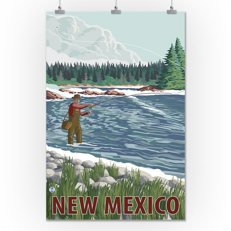 Fly Fishing Scene - New Mexico - LP Original Poster (24x36 Giclee Gallery  Print, Wall Decor Travel Poster) 