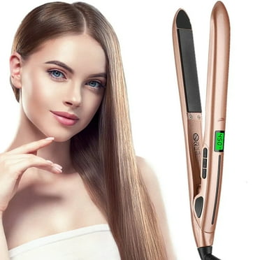 Professional Negative Ion Hair Straightener, Anti-Static Flat Iron with Floating Titanium Plates,  Rose Gold